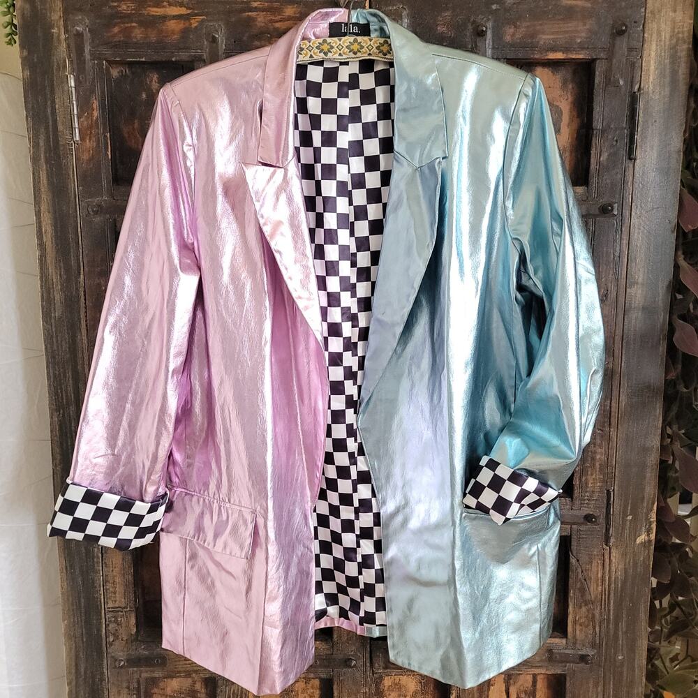 Lala Half and Half Metallic Blazer Sz M